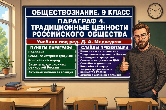 Обществознание. 9 класс. Презентация к параграфу 4 "Традиционные ценности российского общества"