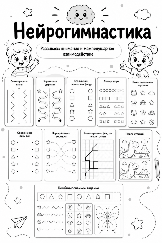 🧠 Нейрогимнастика для детей (Развиваем внимание и межполушарное взаимодействие)