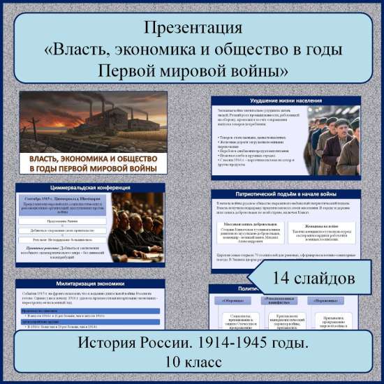 Презентация по теме: «Власть, экономика и общество в годы Первой мировой войны»