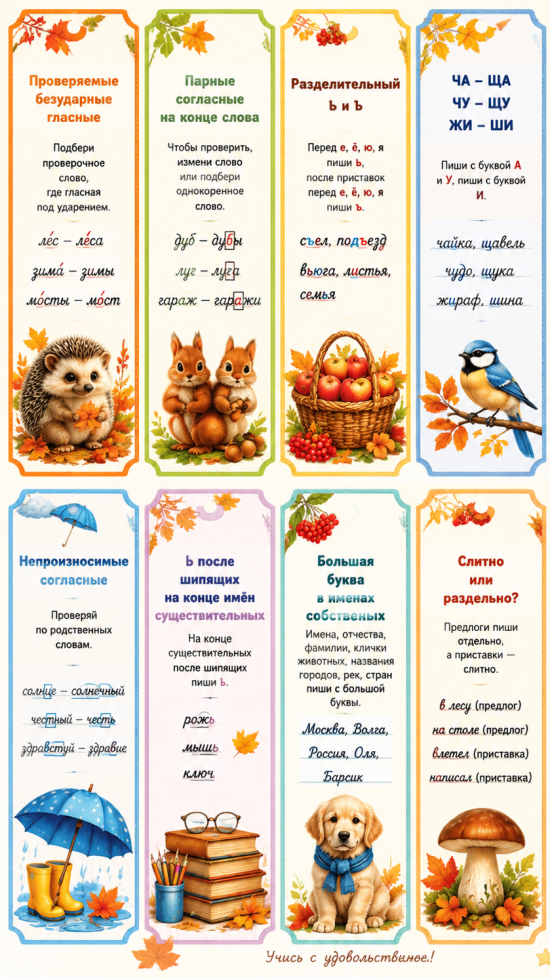 Закладки с орфографическими подсказками! ✨📚