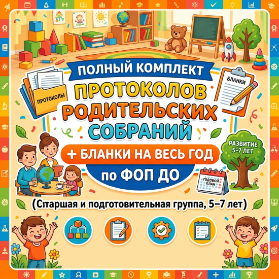 Полный комплект протоколов родительских собраний + бланки на весь год по ФОП ДО