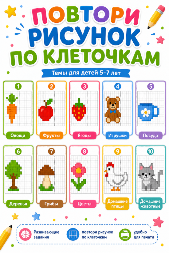 Повтори рисунок по клеточкам