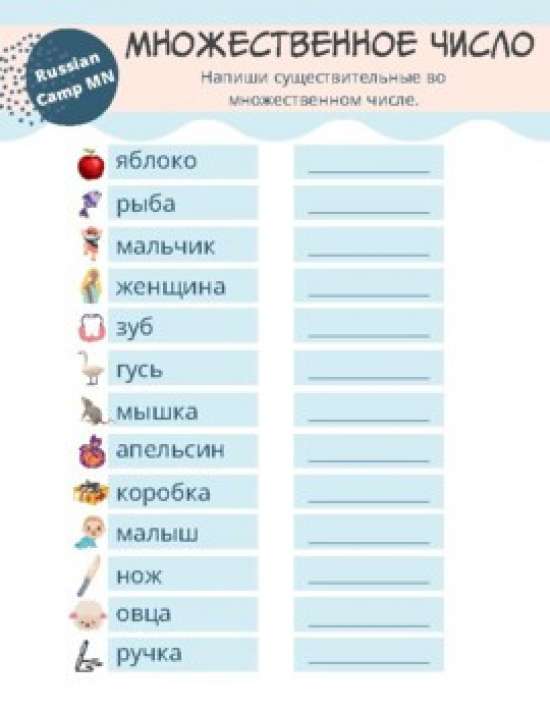 Множественное число существительных - задание / Plural Nouns Worksheet