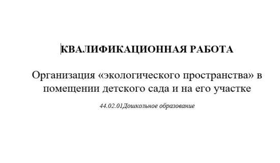 Организация «экологического пространства» в помещении детского сада и на его участке