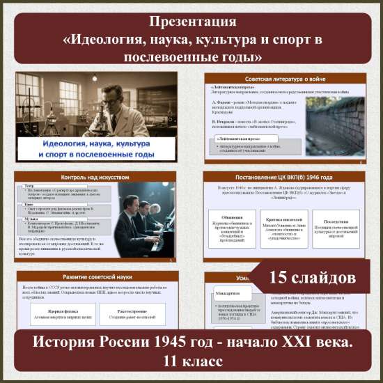 Презентация по теме: «Идеология, наука, культура и спорт в послевоенные годы»