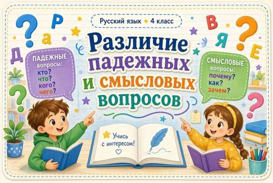 Сценарий урока по русскому языку 4 класс, по теме: Различие падежных и смысловых вопросов.