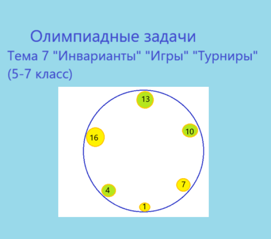 Олимпиадные задачи, тема 7 "Инварианты"  "Игры" "Турниры" (5-7 класс)