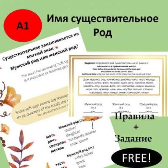 Род имен существительных (A0+-A1)