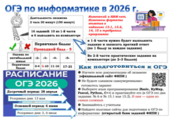 Плакат для оформления стенда "ОГЭ по информатике 9 класс- 2026"