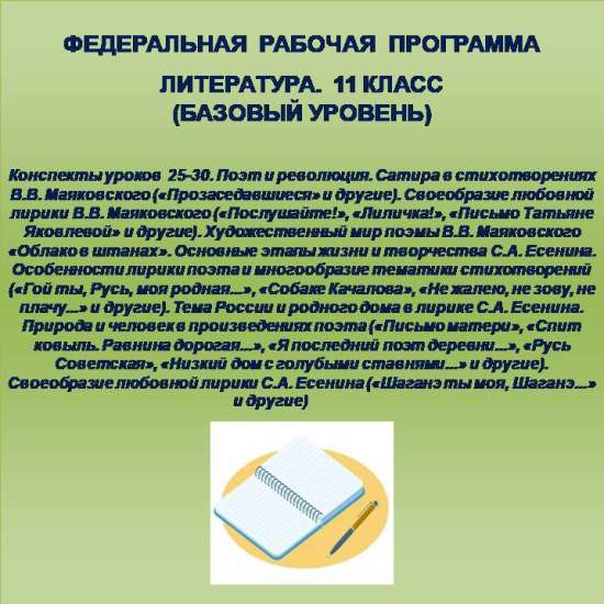 Литература 11 класс (базовый уровень). Конспекты уроков 25-30