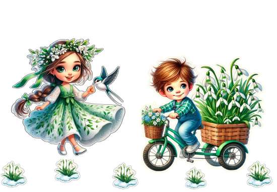 Оформление для музыкального зала к 8 марта "Мальчик на велосипеде и девочка-весна".