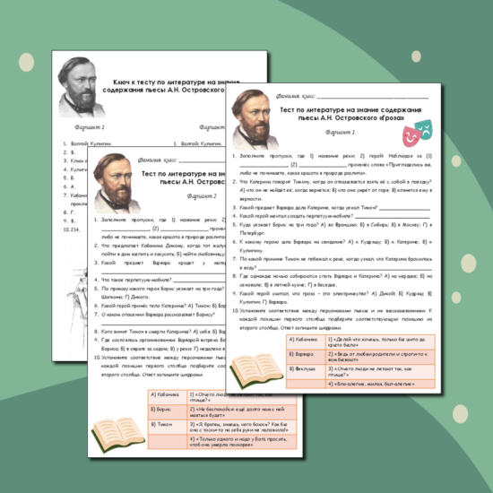 Тест по литературе на знание содержания пьесы А.Н. Островского «Гроза»