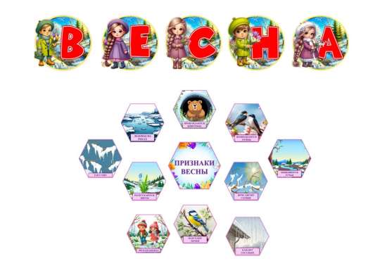 Гексы для оформления "Признаки весны" с надписью "Весна"