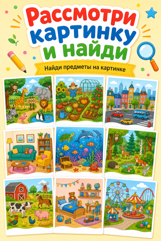 🌈 Развивающее цветное пособие-игра «Рассмотри картинку и найди»