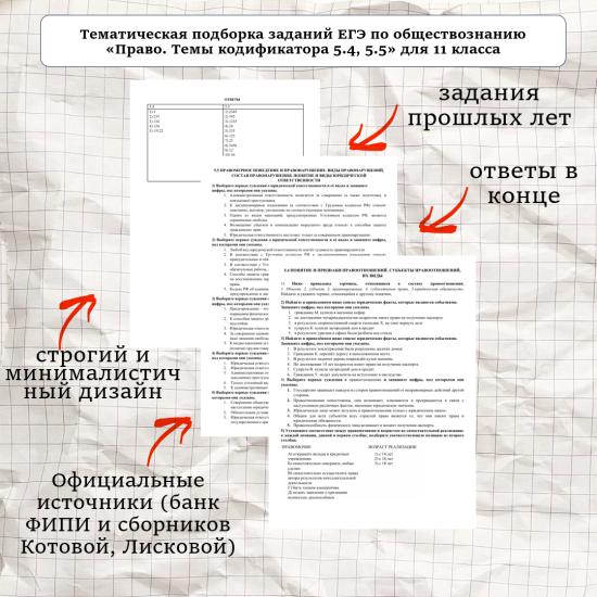 Тематическая подборка заданий ЕГЭ по обществознанию «Право. Темы кодификатора 5.4-5.5» для 11 класса