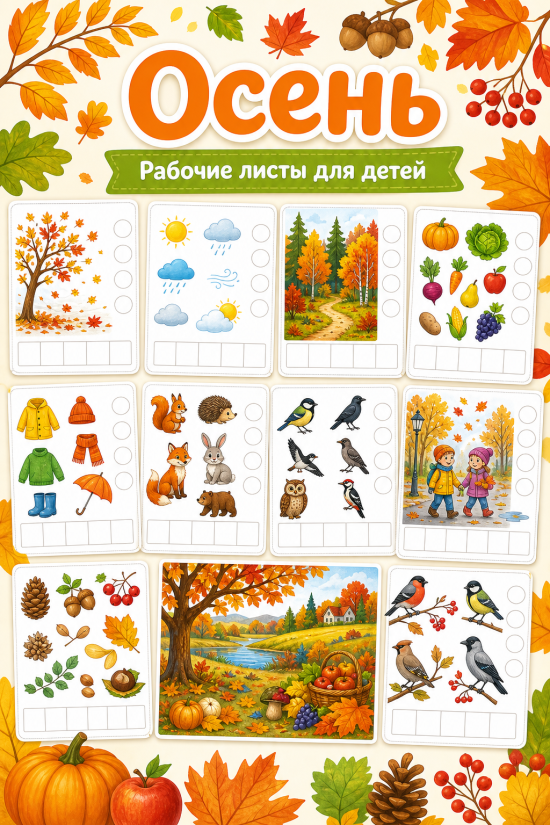 🍂 Тематический развивающий комплект заданий «Осень» (Большой нейротренажёр)
