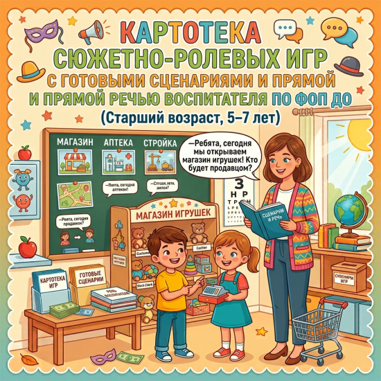 Картотека сюжетно-ролевых игр с готовыми сценариями и прямой речью воспитателя по ФОП ДО (Старший во