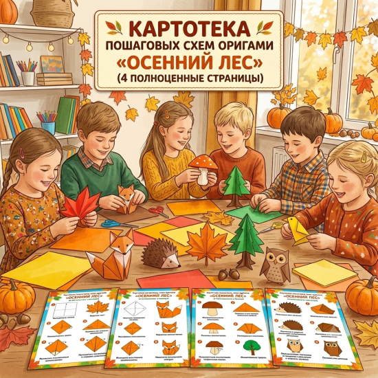 Картотека пошаговых схем оригами «Осенний лес» (4 полноценные страницы)