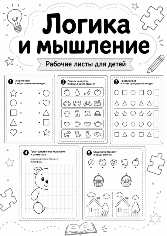 🧠 Развивающее пособие «Логика и мышление» (Рабочие листы для детей)