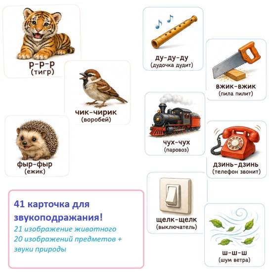 Логопедические карточки "Звукоподражание"