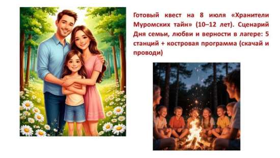 Готовый квест на 8 июля „Хранители Муромских тайн “ (10–12 лет) — сценарий Дня семьи, любви и вернос