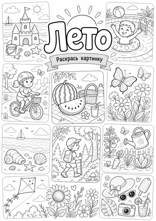 ☀️ Тематический развивающий комплект раскрасок «Лето» (10 рабочих листов)