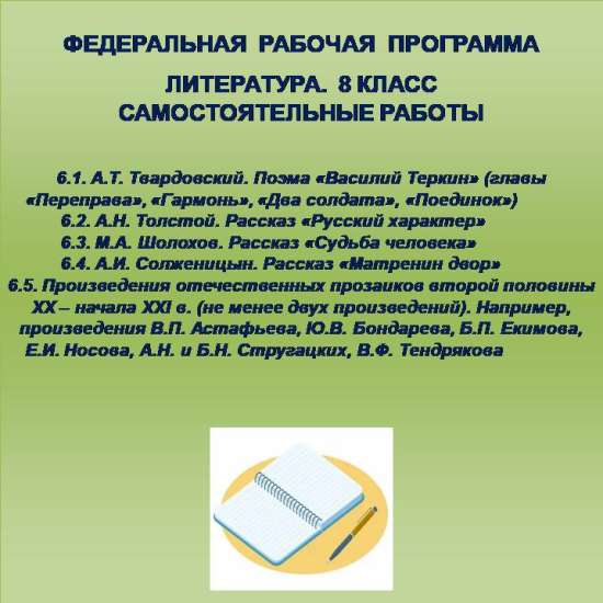 Литература 8 класс. Самостоятельные работы 16-20