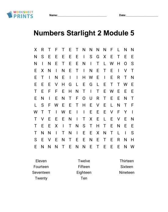 Филворд Numbers Starlight 2 Module 5