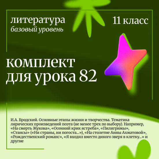 Литература 11 класс (базовый уровень). Урок 82. И.А. Бродский. Основные этапы жизни и творчества. Те