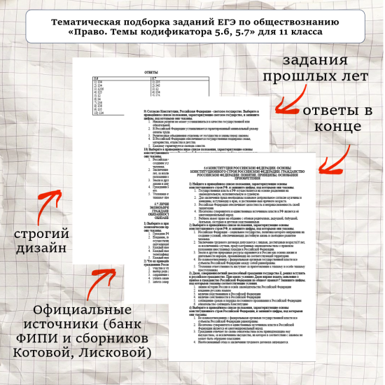 Тематическая подборка заданий ЕГЭ по обществознанию «Право. Темы кодификатора 5.6,5.7» для 11 класса