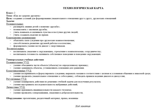 Технологическая карта внеурочного занятия по теме: "Как же здорово дружить" для 2 класса