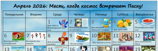 Апрель 2026: Месяц, когда космос встречает Пасху! — Календарь событий месяца