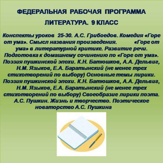 Литература 9 класс. Конспекты уроков 25-30