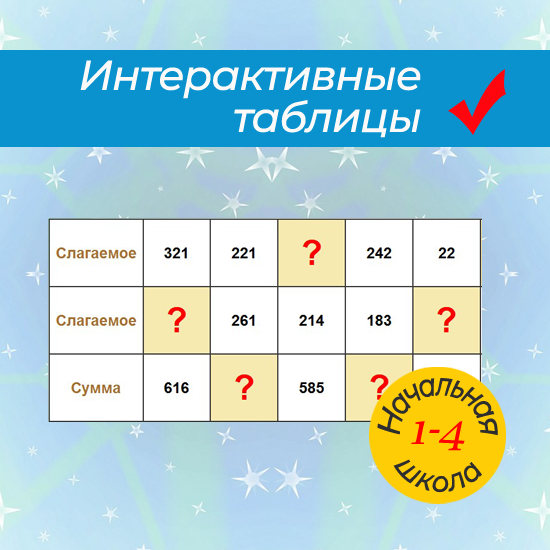 Интерактивные занимательные таблицы "Сложение и вычитание чисел до 1000"