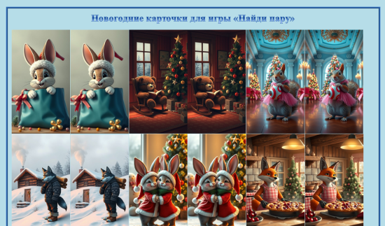Новогодние карточки для игры "Найди пару"